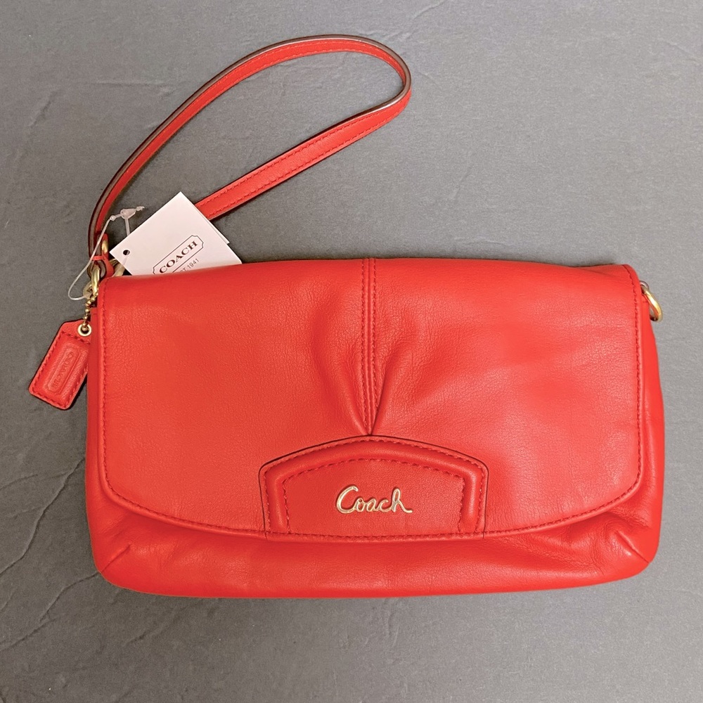 NWT COACH Leather Flap Wristlet F48245 in Persimmon
